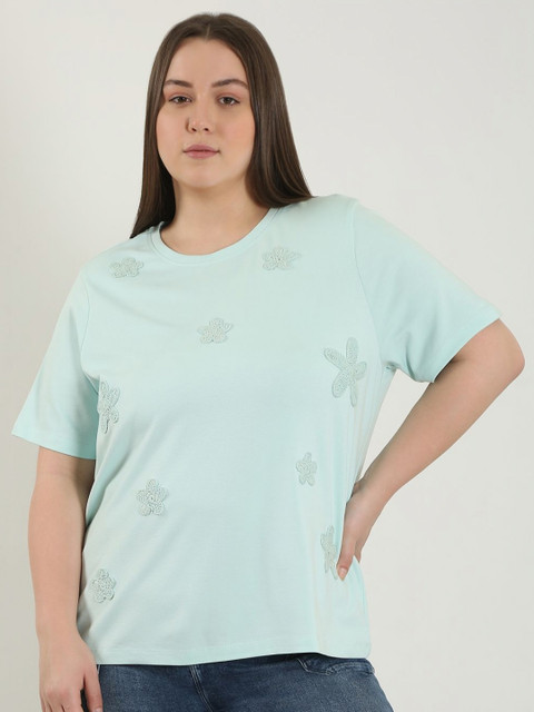 VERO MODA CURVE Women Plus Size Floral Solid Round Neck T-shirt