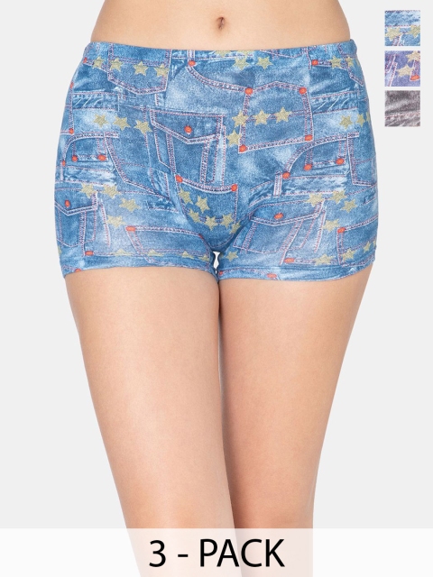 DressBerry Pack Of 3 Printed Cotton High-Rise Boy Short Briefs DENIMLONGS