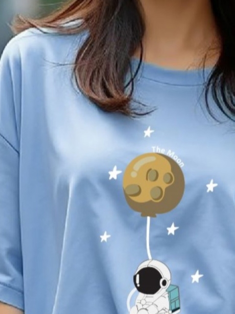 TOGS & TERRE Women Graphic Printed Round Neck Cotton Oversized T-shirt - Image 2