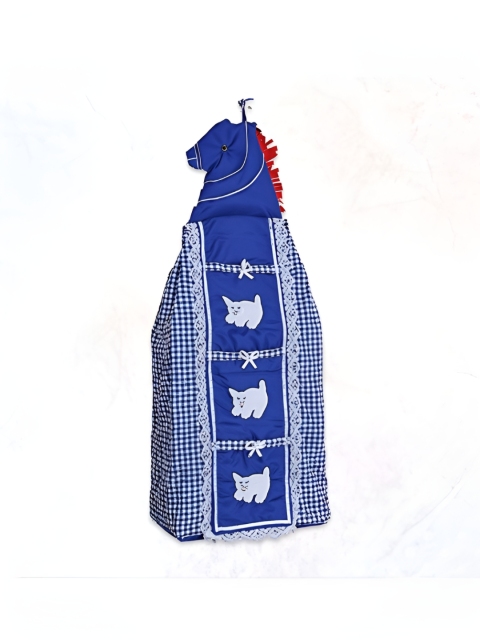 Aura Blue & White Checked 3-Tier Kids Hanging Baby Wardrobe for Clothes Storage - Image 2