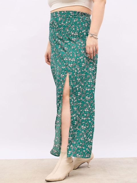 Berrylush Curve Floral Print High-Rise Side Slit Flared Maxi Skirt - Image 2