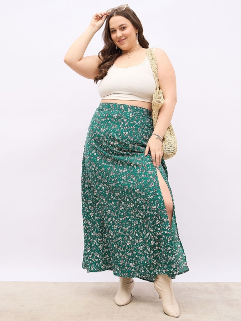 Berrylush Curve Floral Print High-Rise Side Slit Flared Maxi Skirt - Image 4