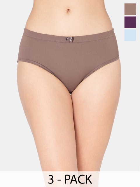 DressBerry Women Pack Of 3 Cotton Mid-Rise Hipster Briefs
