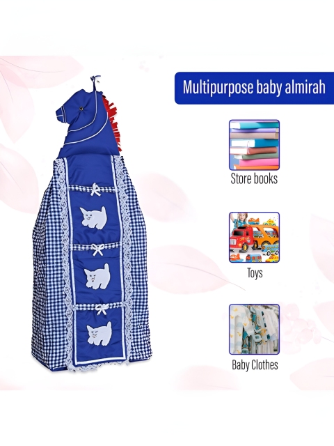 Aura Blue & White Checked 3-Tier Kids Hanging Baby Wardrobe for Clothes Storage - Image 4