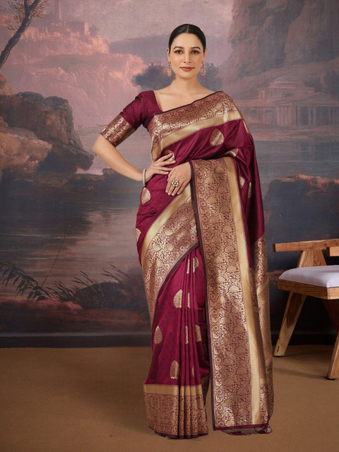 House of Pataudi Woven Design Zari Banarasi Saree With Blouse Piece