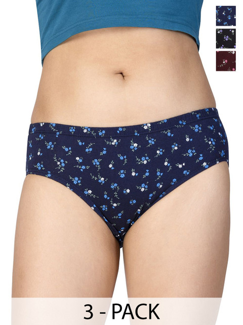 CHIC Pack Of 3 Floral Printed Pure Cotton Basic Briefs