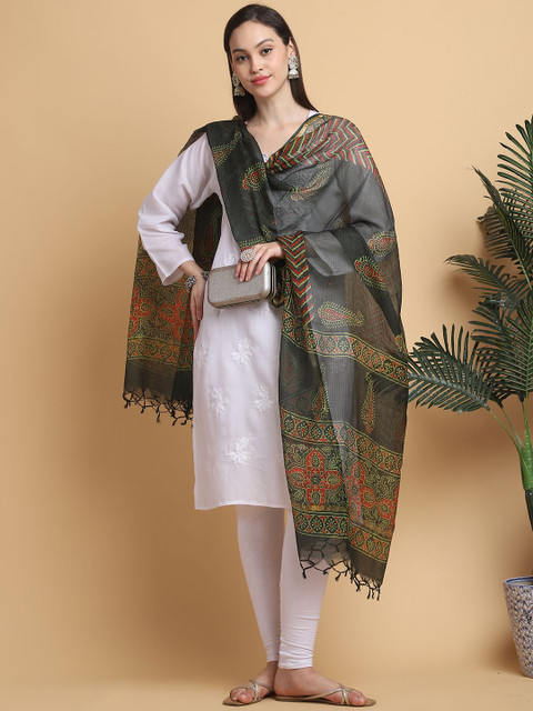 LOOM LEGACY Floral Printed Cotton Dupatta