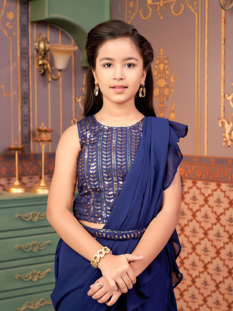 Sangria Saree Girl's Ruffle Saree with Embroidered Blouse - Image 5