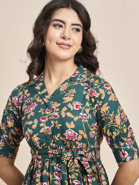 TRUVON FASHIONS Floral Printed Shirt Collar Tunic & Trousers - Image 2