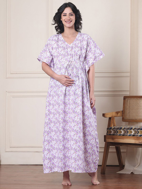 Secret Wish Women Maternity Kaftan Printed Maxi Nightdress