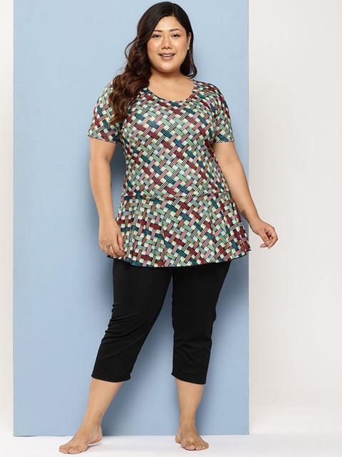 BAESD Women Plus Size Abstract Printed Swim Suit With Attached Tights