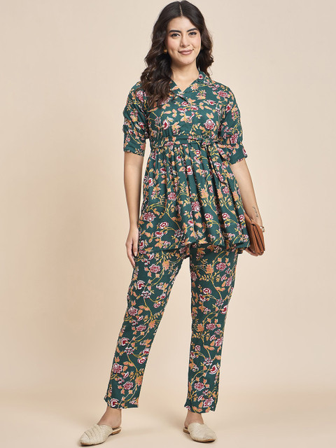 TRUVON FASHIONS Floral Printed Shirt Collar Tunic & Trousers - Image 6