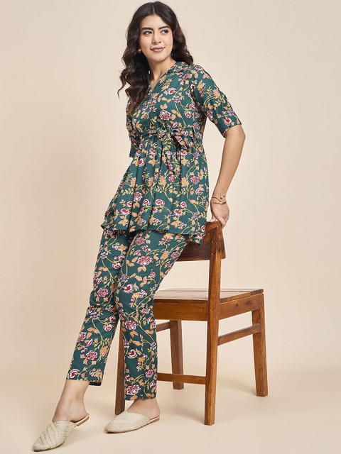 TRUVON FASHIONS Floral Printed Shirt Collar Tunic & Trousers - Image 7