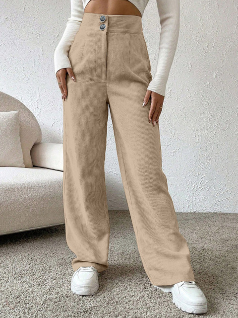 RAJOVATI Women Loose Fit Pleated Trousers