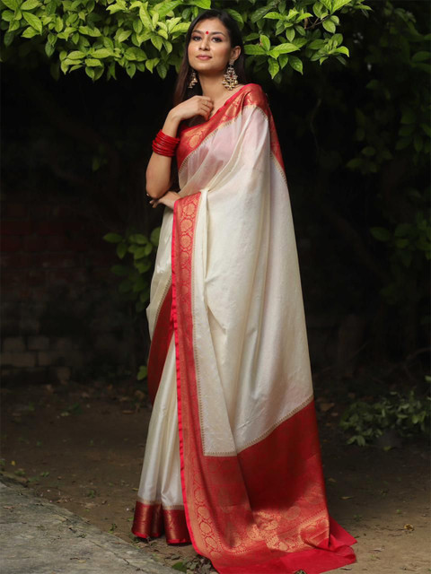 DIVASTRI Woven Design Zari Banarasi Saree With Unstitched Blouse Piece