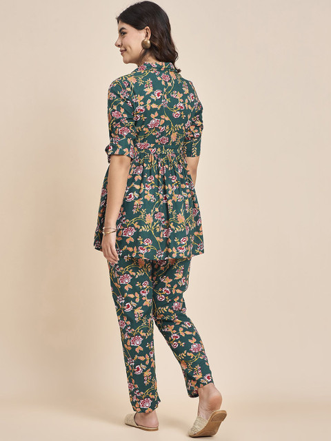 TRUVON FASHIONS Floral Printed Shirt Collar Tunic & Trousers - Image 5