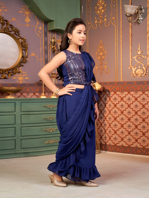 Sangria Saree Girl's Ruffle Saree with Embroidered Blouse - Image 2