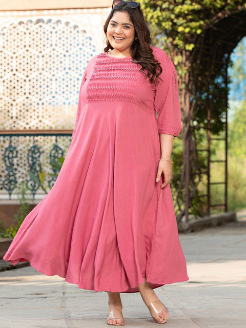 PrettyPlus by Desinoor.com Women Solid Fit & Flare Boat Neck Plus Size Maxi Dress