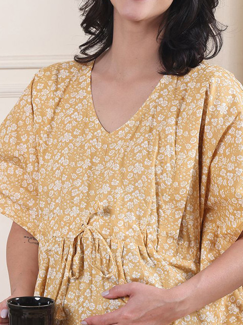 Secret Wish Women Floral Printed Pure Cotton Maternity Kaftan Nightdress - Image 2
