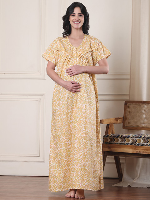 Secret Wish Printed Pure Cotton Maternity Maxi Nightdress