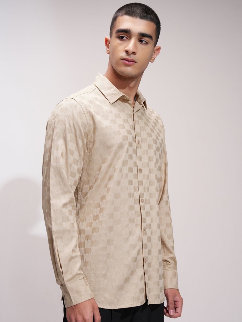 HIGHLANDER Men Comfort Fit Spread Collar Textured Cotton Formal Shirt - Image 3