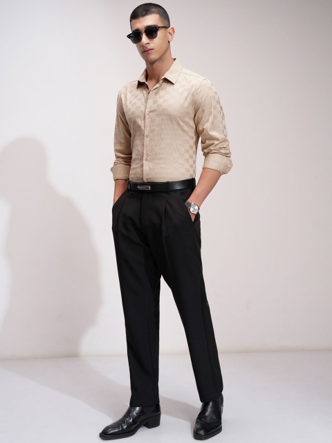 HIGHLANDER Men Comfort Fit Spread Collar Textured Cotton Formal Shirt - Image 6