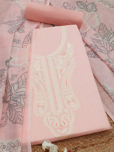 Soch Floral Printed Thread Work Linen Unstitched Dress Material