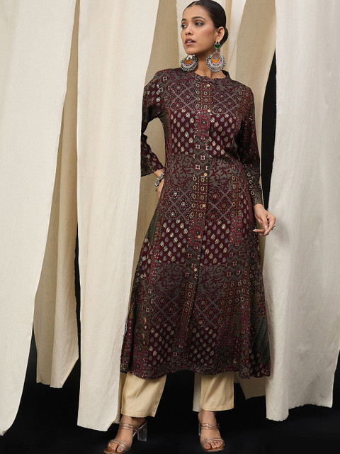 Anouk Floral Printed Thread Work A-Line Kurta