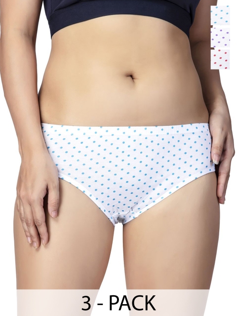 CHIC Women Pack Of 3 Polka Dot Printed Pure Cotton Low-Rise Anti Microbial Hipster Briefs