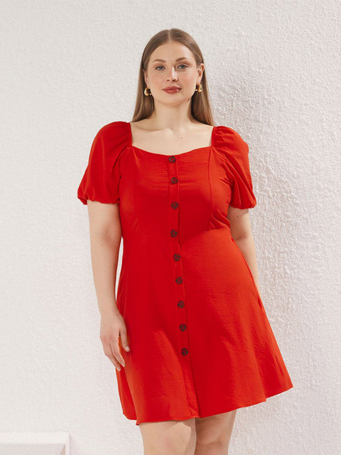 Trendyol Women Plus Size Square Neck A-Line Dress