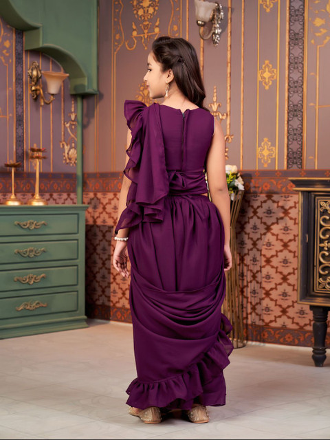 BAESD Girls Ruffled Saree With Sequin Embroidery Blouse - Image 5