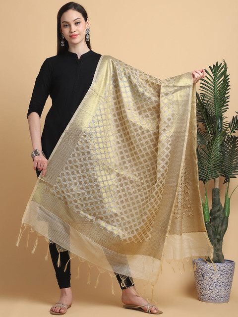 LOOM LEGACY Geometric Woven Design Jacquard Cotton Silk Dupatta