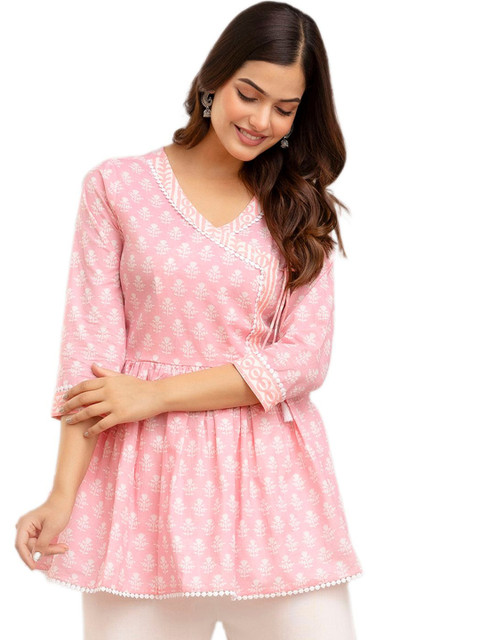 DMP FASHION Floral Printed V-Neck Pure Cotton Angrakha Peplum A-Line Kurti