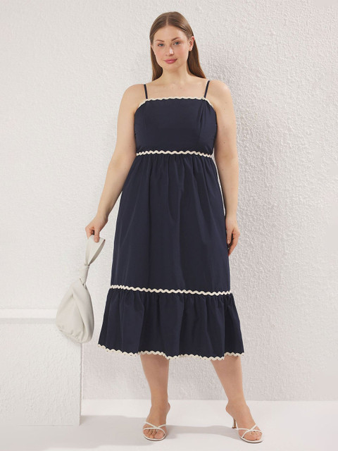 Trendyol Women Cotton Plus Size Shoulder Strp Fit & Flare Midi Dress