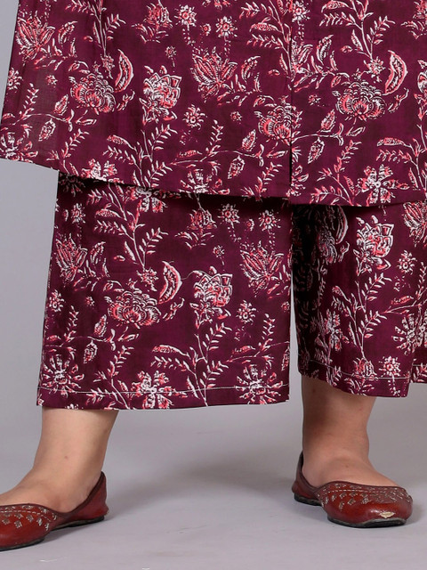 Gs Fashions Plus Size Printed Mandarin Collar Pure Cotton Tunic With Palazzo - Image 7