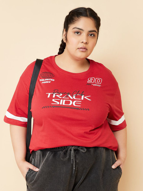 max Women Plus Size Typography Printed Round Neck Cotton Oversized T-shirt