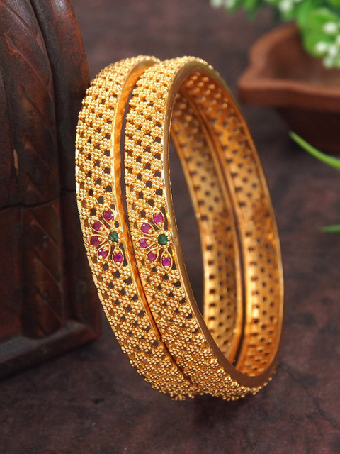 Anouk Set Of 2 Gold-Plated American Diamond Studded Matte Polish Bangles