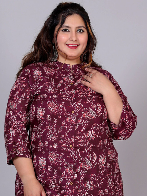 Gs Fashions Plus Size Printed Mandarin Collar Pure Cotton Tunic With Palazzo - Image 6