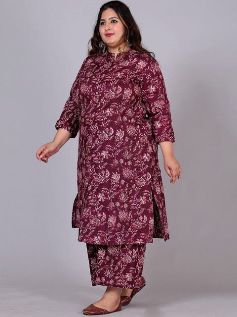 Gs Fashions Plus Size Printed Mandarin Collar Pure Cotton Tunic With Palazzo - Image 4