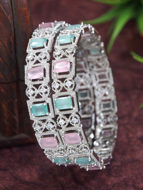 Anouk Set Of 2 Silver-Plated American Diamond Studded Bangles