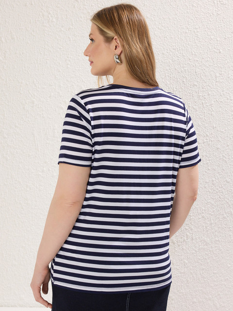 Trendyol Women Plus Size Striped Round Neck T-shirt - Image 5