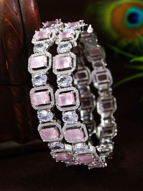 Anouk Set Of 2 Silver-Plated American Diamond Studded Bangles