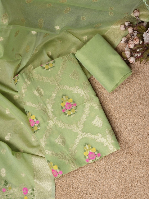 MUFFLY Floral Woven Design Zari Pure Cotton Unstitched Dress Material
