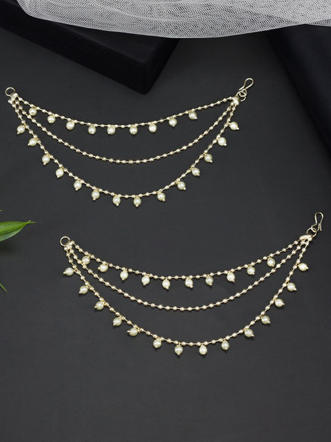 PRIVIU Gold-Plated Artificial Beaded Contemporary Ear Cuff