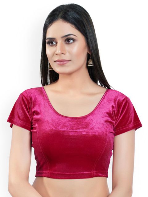 VAMAS - THE DESIGNER BLOUSES Velvet Round Neck Short Sleeves Non-Padded Saree Blouse