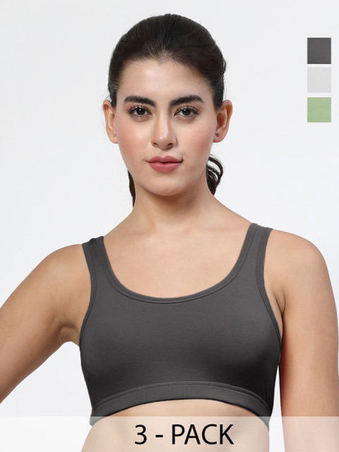 LILY Pack of 3 Full Coverage Seamless Non Padded Sports Bra