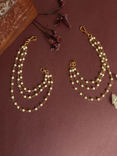 Anouk Gold-Plated Pearl Beaded Contemporary Ear Chain Chain