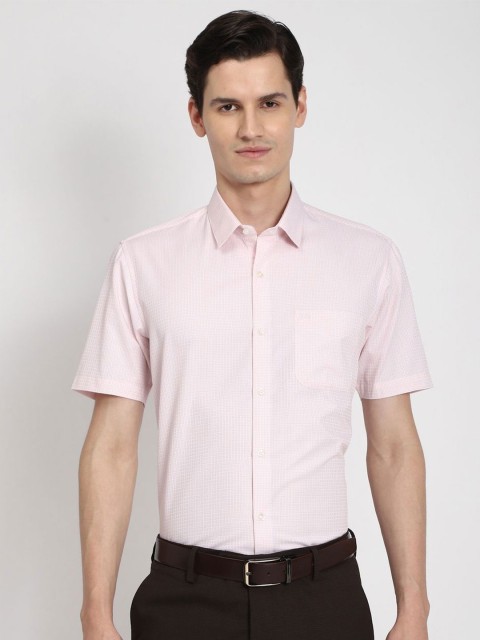 Peter England Men Spread Collar Micro Checked Cotton Formal Shirt