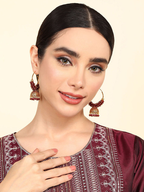 Anouk Gold-Plated Artificial Beaded Dome Shaped Jhumkas