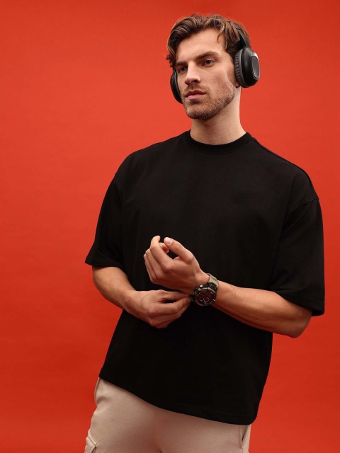 Organic Chics Men Anti Odour Solid Round Neck Cotton Oversized T-shirt